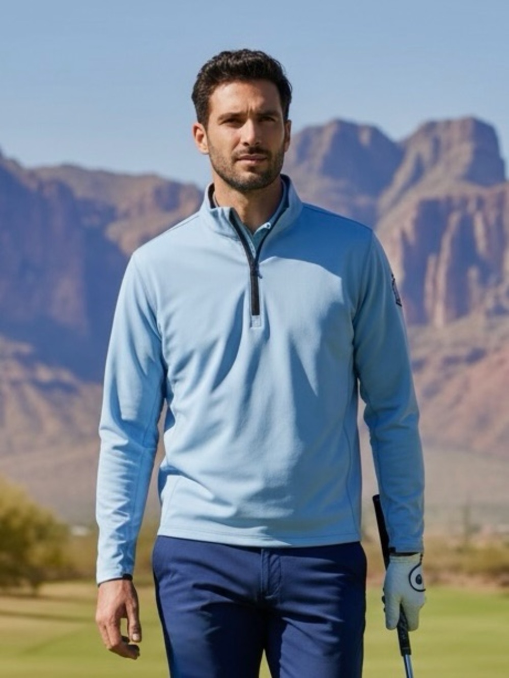 Greyson 1/4 Zip Pullover L Blue Performance Golf Coronet Classic Stretch